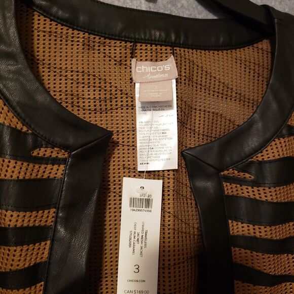 CHICOS Travelers Mesh Jacket Women's XL  Faux Leather Animal Print $149.99 NWT - Picture 6 of 14